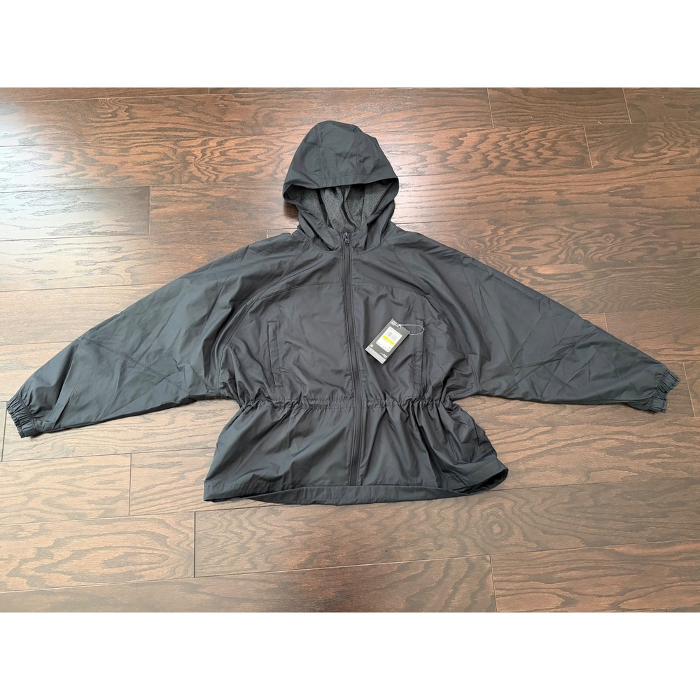 Under Armour Rush Woven Full Zip Jacket Black Cinched Waist Hooded Womens Medium